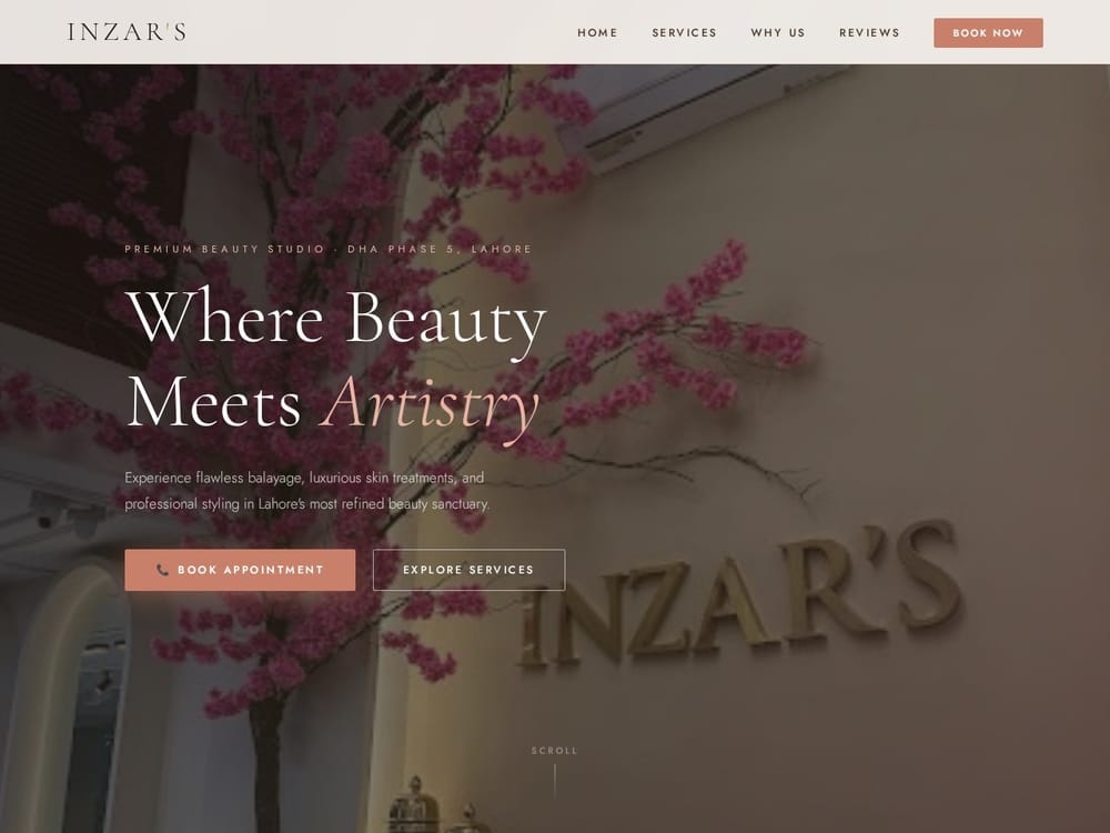 Inzar's Beauty Studio — Business Website built by Max Digital Studio